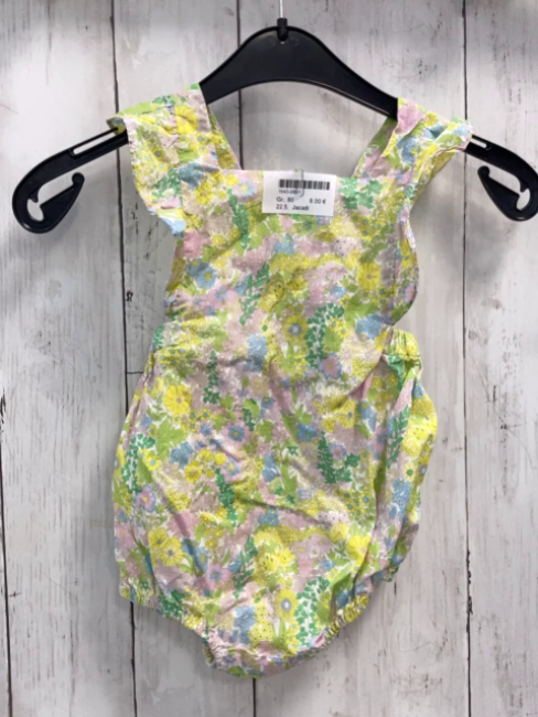 Jacadi Playsuit Gr. 80  weiß gelb grün Blumen