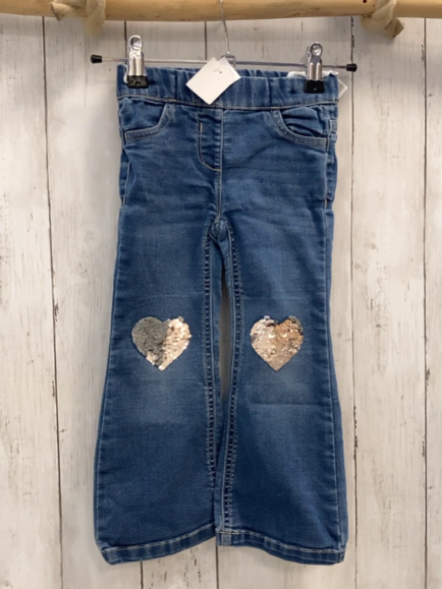  Jeggings Gr. 98  blau jeans Pailettenherzen an den Knien