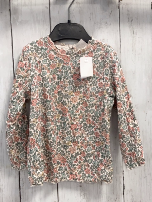 H&M Langarmshirt Gr. 86  weiß Blumen gerippt