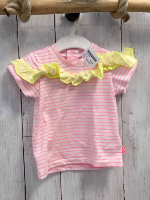 Billieblush T-Shirt Gr. 74  weiß pink Streifen gelbes Rüschen