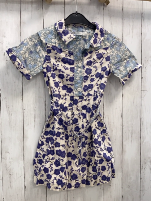 zara Kleid Gr. 134  weiß lila Streifen + Blumen