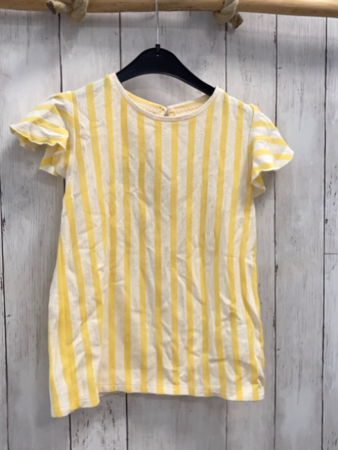  T-Shirt Gr. 134  gelb weiß Streifen Rüsschenärmel