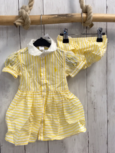 2tlg Ralph Lauren Kleid + Höschen Gr. 56  weiß gelb gestreift weißer Kragen