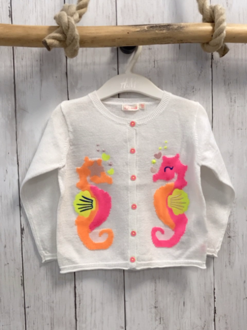 Billieblush Strickjacke Gr. 80  weiß Glitzer bunte Seepferdchen