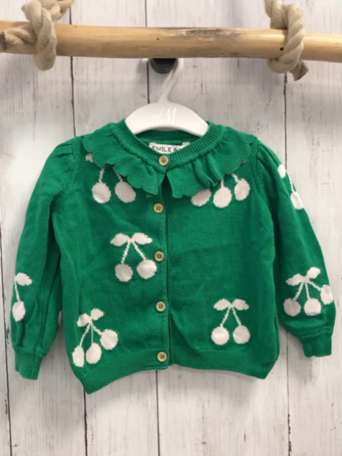 Emile & Ida Strickjacke Gr. 86  grün weiße Kirschen