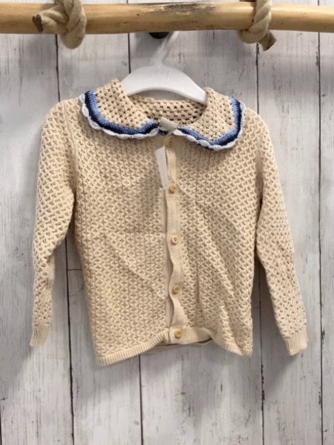 H&M Strickjacke Gr. 86  beige blau gestreifter Bund am Kragen