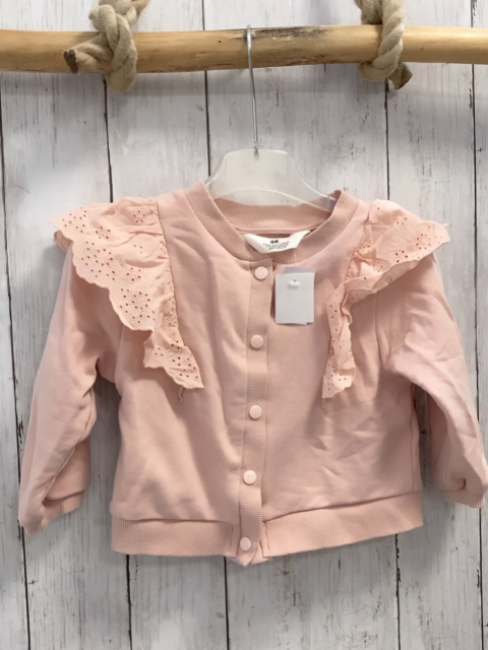 H&M Sweatjacke Gr. 92  rosa Rüschen mit Lochmuster