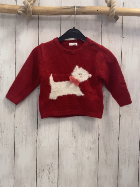 Sfera  Pullover  Gr. 80  rot Strick weißer Hund