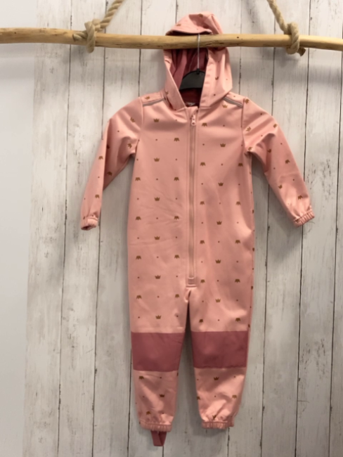 Kuniboo Softshelloverall Gr. 98  rosa goldene Kronen + Punkte Kapuze 