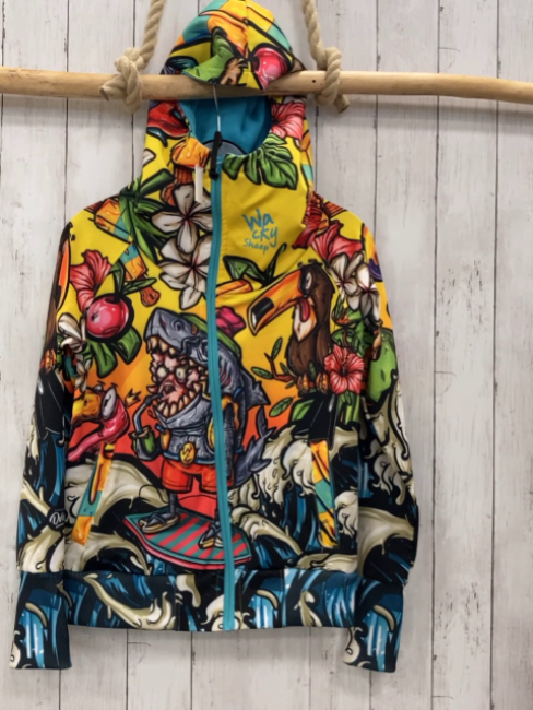 Wacky Sheep Joggingjacke  Gr. 158/164  gelb Tiere Blumen Wellendruck