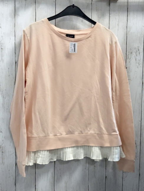 Vila Pullover Gr. L rosa weißer Rüschenbund