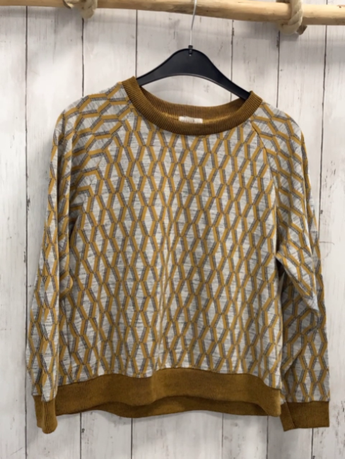 Cooperative Pullover Gr. M grau ocker Muster Strick