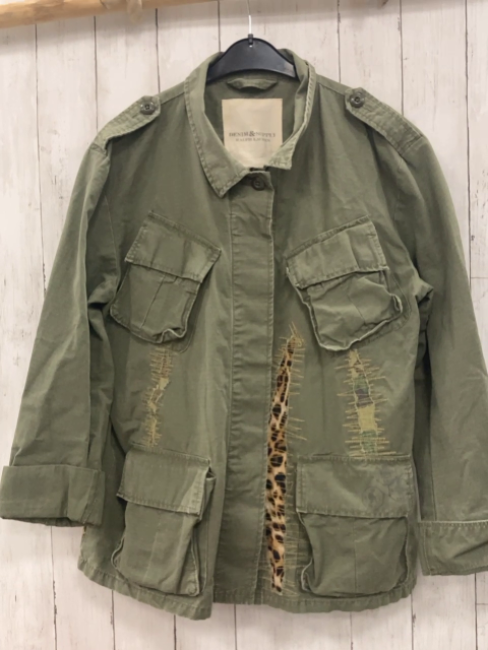 Ralph Lauren L  Jacke  kiwi mit braun dunkellbraunen leoprintstreifen aufgesetzte Taschen 