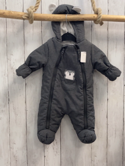   Winteroverall Gr. 56  grau Kapuze mit Ohren weißes Fleecefutter 