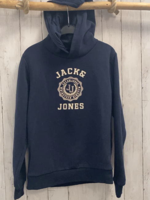 Jack & Jones Pullover  Gr. 164  blau Kapuze weiße Schrift 