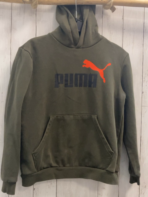 Puma  Pullover  Gr. 158/164  oliv Kapuze orange Puma schwarze Schrift 