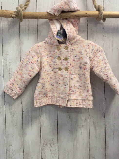 neu Coccodrillo  Strickjacke  Gr. 86  weiß bunt meliert Kapuze weißes Teddyfutter 