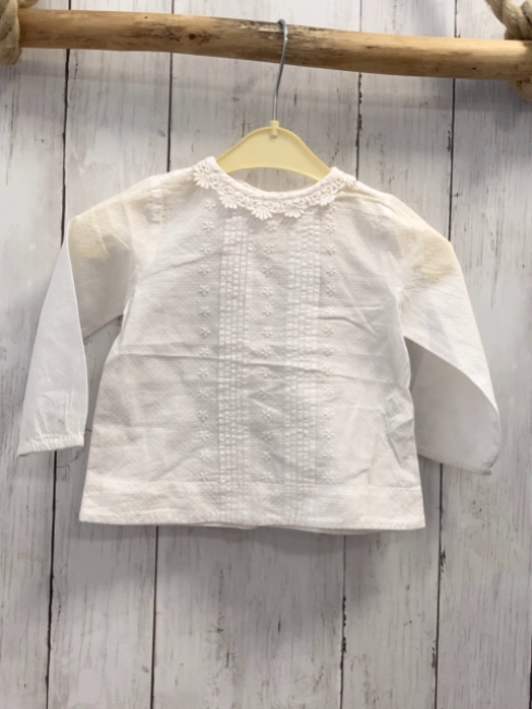 Zara  Bluse  Gr. 74  weiß Rippen Häkelkragen 