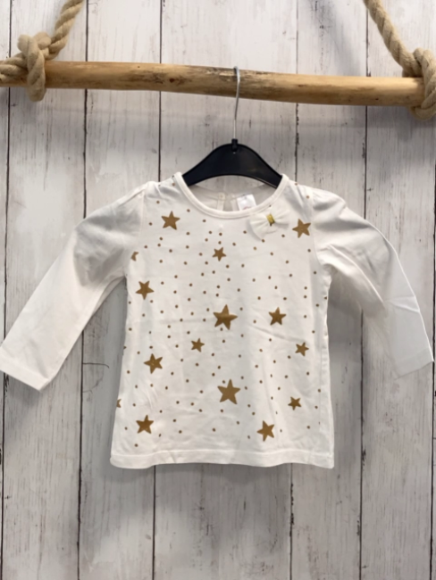   Langarmshirt  Gr. 80  weiß golden Glitzerpunkte + -sterne 