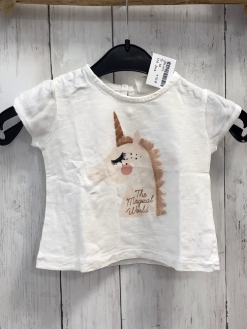 Zara  T-Shirt  Gr. 68  weiß Einhorn mit Glitzer + Fransen 