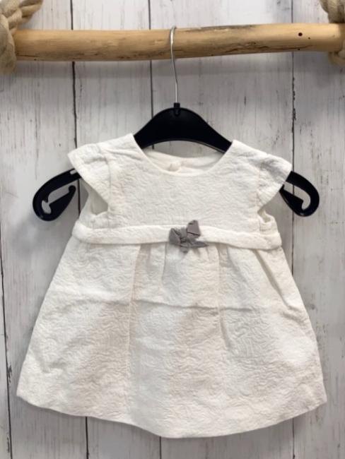 Zara  Kleid  Gr. 68  weiß Struktur graue Schleife 
