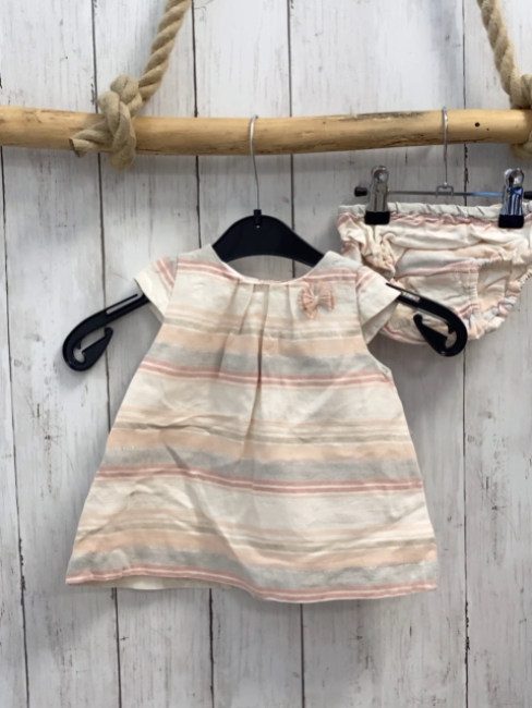 2tlg Zara  Sommerbluse + Shorts  Gr. 74  wei lachs hellgrau hellrote Streifen Schleifen 