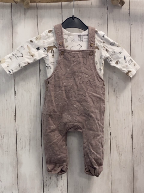 2tlg  Langarmshirt + Lathose Gr. 62  weiß Tiere + grau Bären