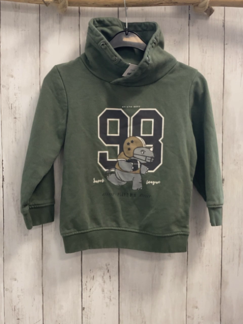   Pullover  Gr. 116  kiwi großer Kragen Nashorn Schrift 