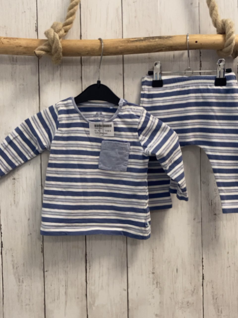 2tlg next Langarmshirt + Leggings Gr. 68  blau weiß gestreift