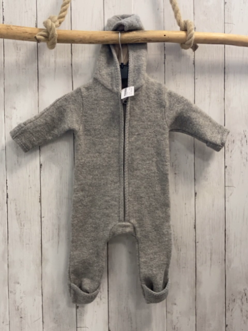 Hofbrucker Overall Gr. 62/68  grau Oberstoff 100% Merinowolle (kleiner Fleck vorne)