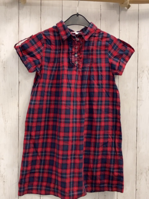 Jacadi  Sommerkleid  Gr. 140  rot blau schwarz weiß kariert Knopfleiste mit Rüschenbund 