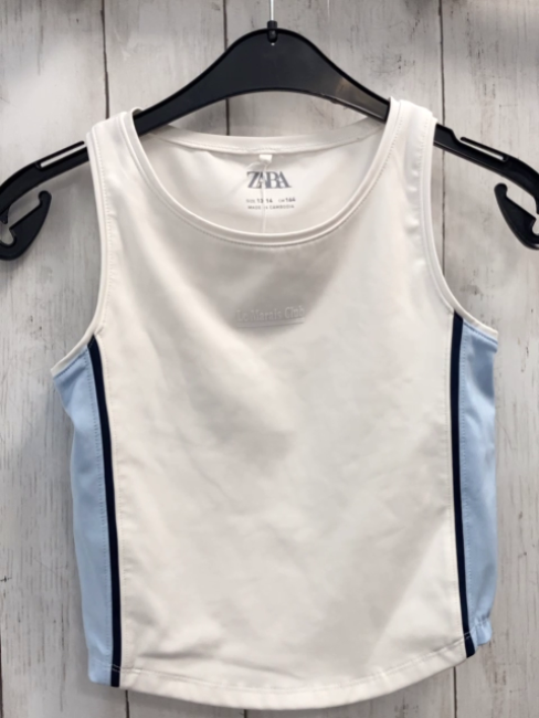 Zara  Sporttop  Gr. 152  weiß hellblau blaue Seitenstreifen 