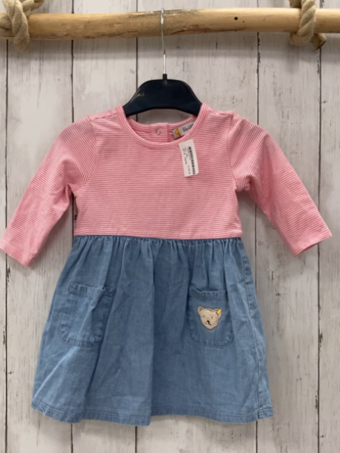 Steiff  Kleid  Gr. 68  rosa weiß gestreiftes Oberteil Jeansrock mit Bärenkopf 