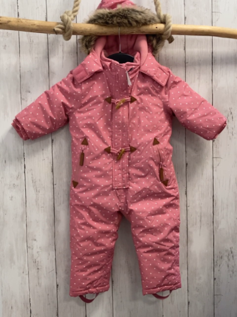   Winteroverall Gr. 86  rosa weiße Punkte Kapuze mit Fellbund Knebelknöpfe 