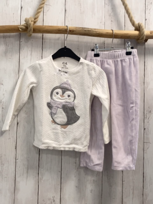 2tlg  Schlafanzug Gr. 92  weiß Punguin + Flieder Nicky
