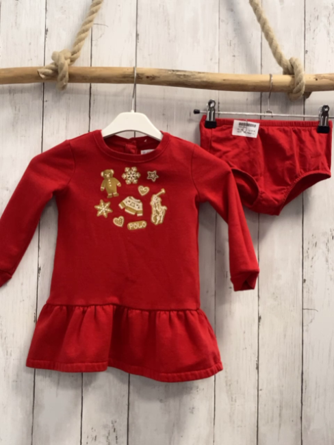 2tlg Ralph Lauren Kleid + Höschen Gr. 92  rot braune Motive + rot