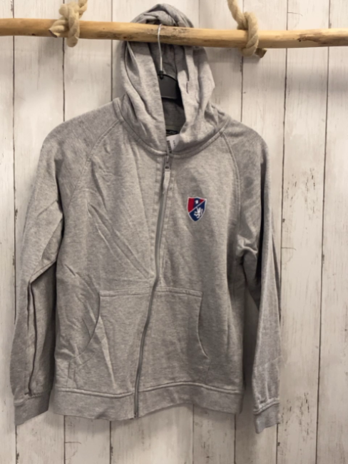   Sweatjacke  Gr. 146/152  grau Kapuze Wappen 