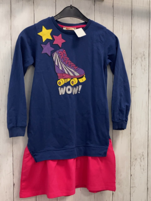   Kleid  Gr. 134  blau Rollschuh Sterne pink Rocksaum