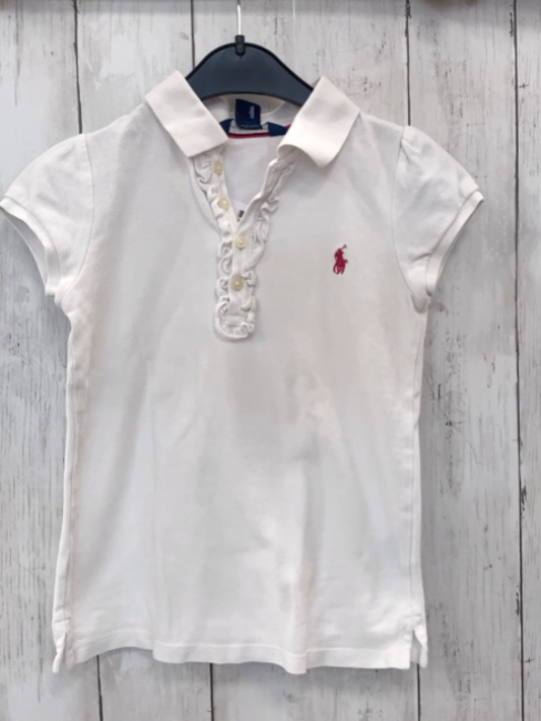 Ralph Lauren  Poloshirt  Gr. 116  weiß Rüschen an der Knopfeiste 