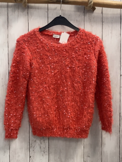 Name it  Pullover  Gr. 122  orange flusig Strick + rosa silber Punkte 