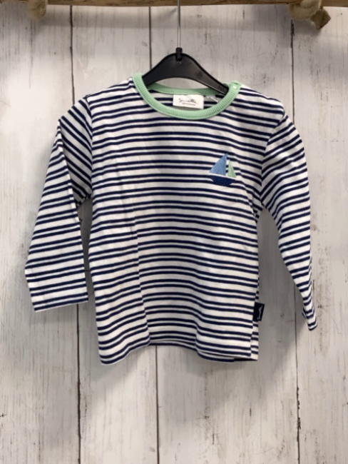 Sanetta Langarmshirt Gr. 68  blau weiß gestreift hellgrüner Bund