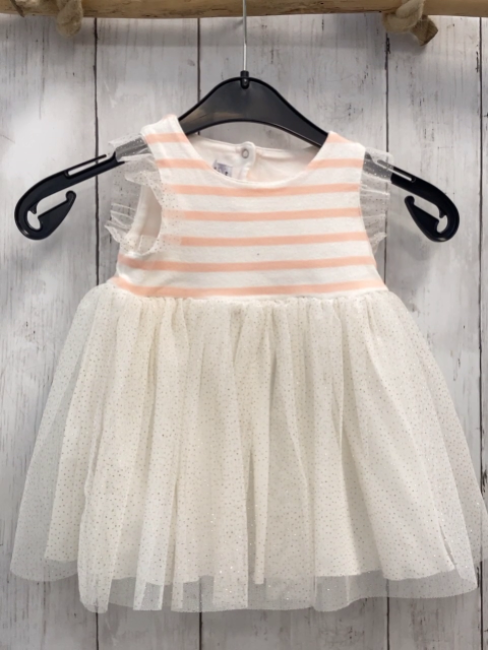 Petit bateau Kleid Gr. 68  weiß rosa gestreiftes Oberteil weißer Tüllrock mit Glitzerpunkten
