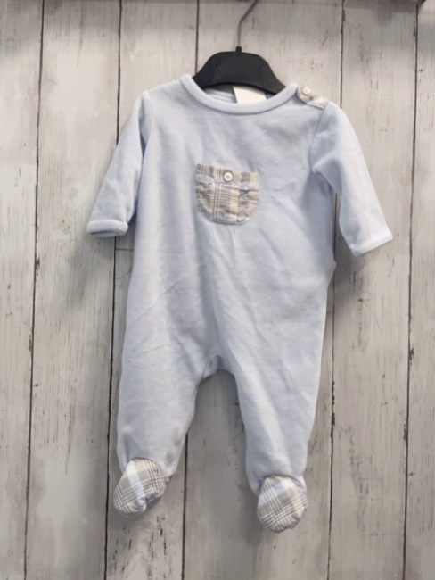 Jacadi  Strampler  Gr. 68  hellblau Nicky + karierte Brusttasche + Füße 