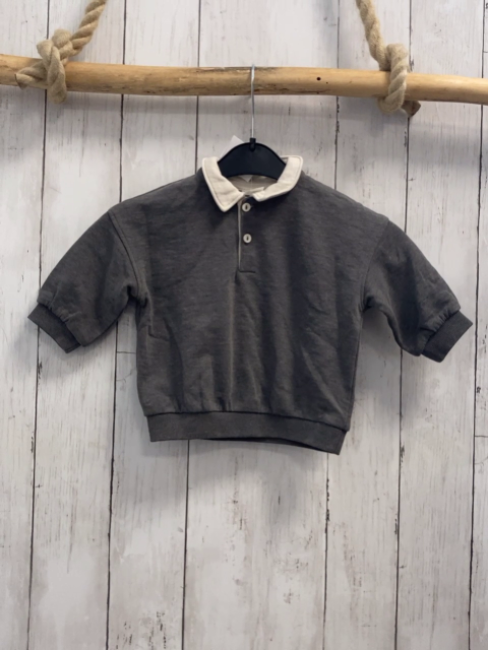 H&M  Pullover  Gr. 68  grau weißer Kragen Knopfleiste 