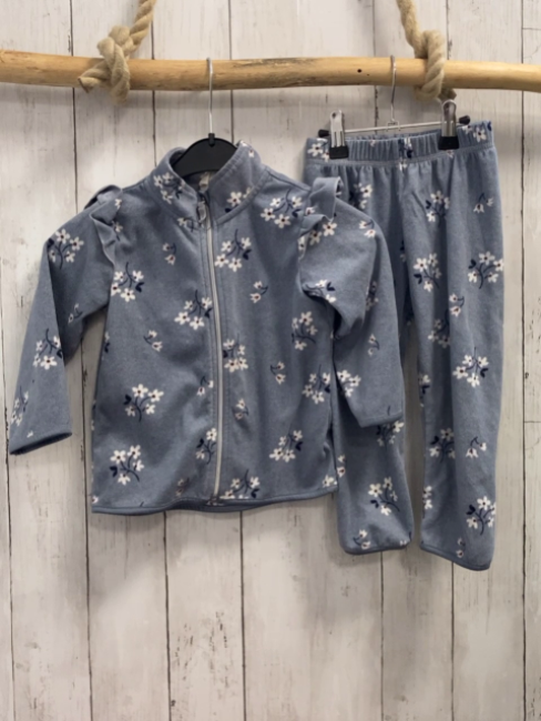 2tlg H&M  Fleecejacke + -leggings  Gr. 92  hellgrau Fleece Blumen 