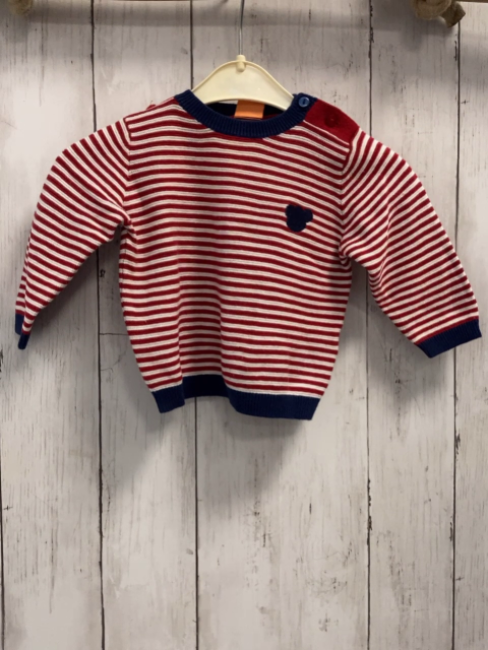   Pullover  Gr. 68  rot weiße Streifen blauer Bund Strick 