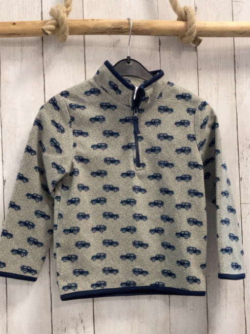  Pullover Gr. 116  grau Fleece blaue Autos + Bund