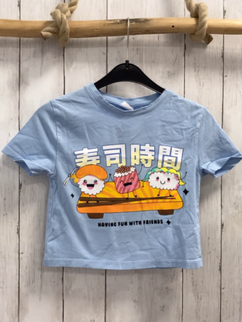 Zara  T-Shirt  Gr. 128  hellblau Törtchen Schrift 