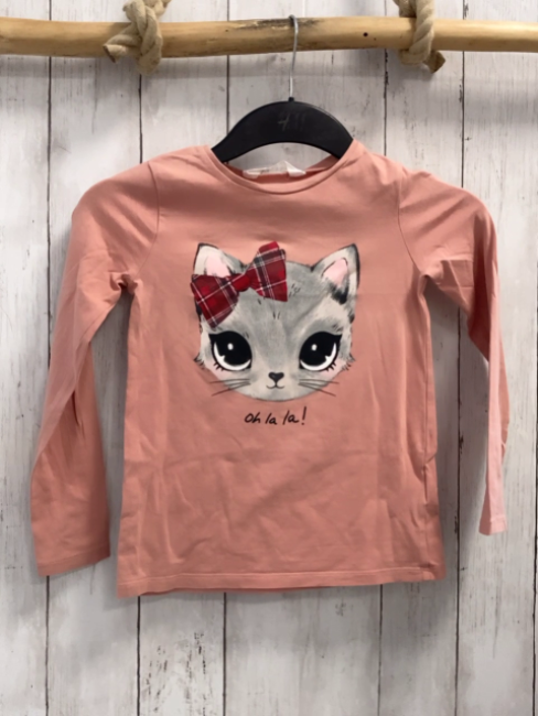 H&M Langarmshirt  Gr. 122/128  rosa grauer Tierkopf mit Schleife 