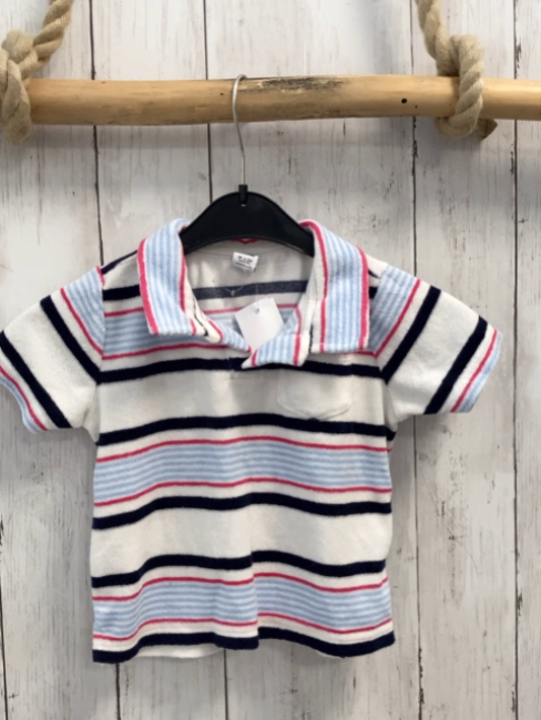 Janie & Jack  T-Shirt  Gr. 86  weiß blau rot hellblaue Streifen Frottee Karagen 